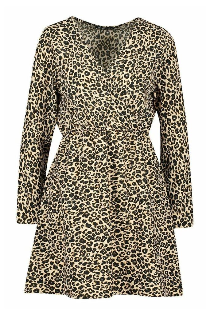 Womens Leopard Print Wrap Skater Dress - Multi - 10, Multi