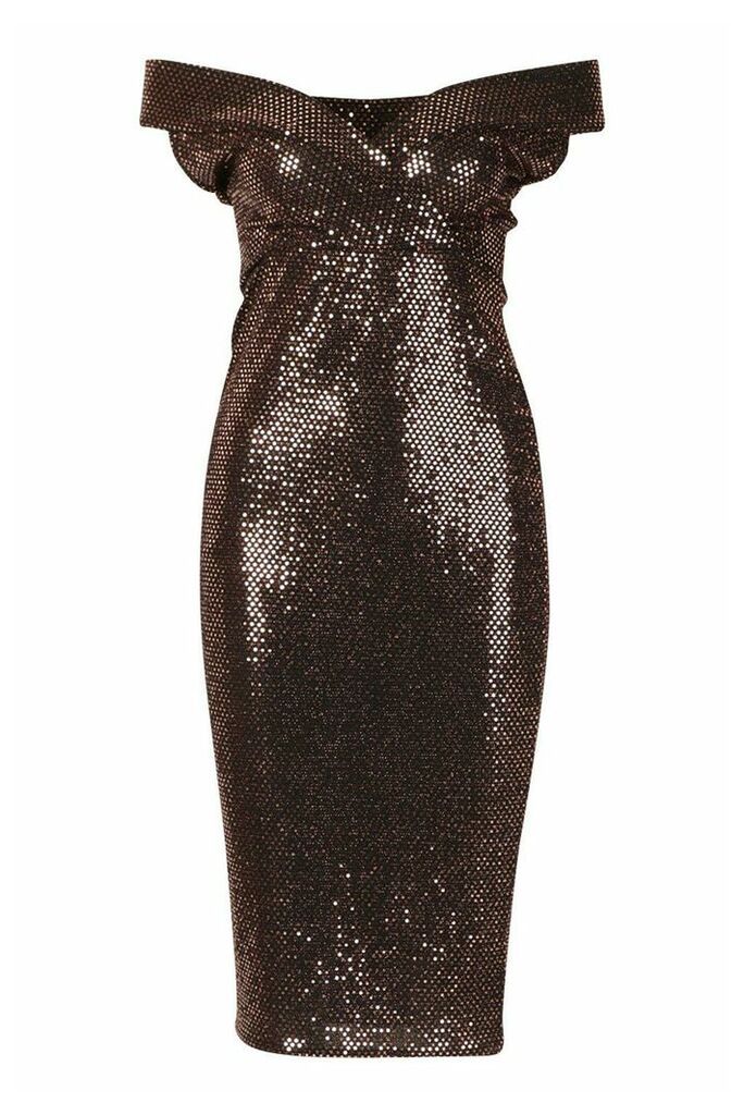 Womens Bardot Sequin Midi Dress - metallics - 14, Metallics