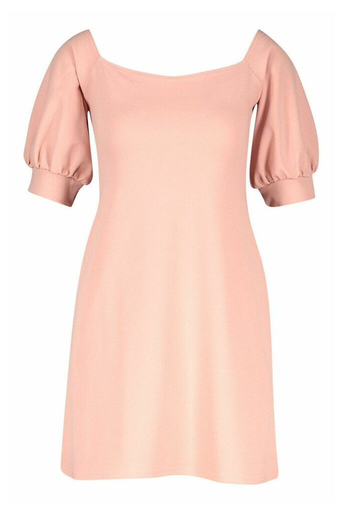 Womens Square Neck Puff Sleeve Shift Dress - pink - 14, Pink