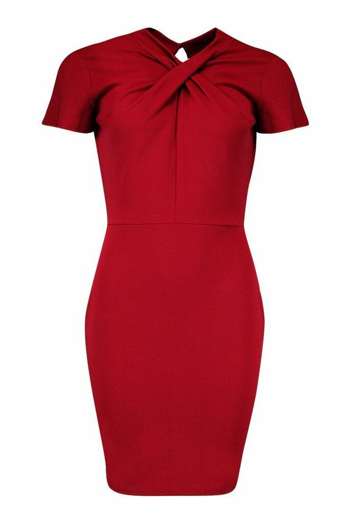 Womens Neck Detail Midi Dress - red - 8, Red