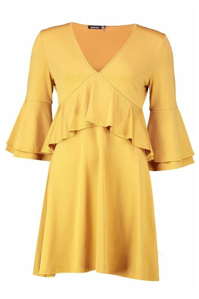 Womens Recycled Double Layer Frill Smock Dress - Yellow - 8, Yellow
