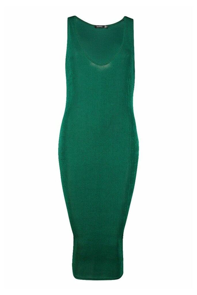 Womens Textured Slinky Plunge Midi Dress - Green - 16, Green