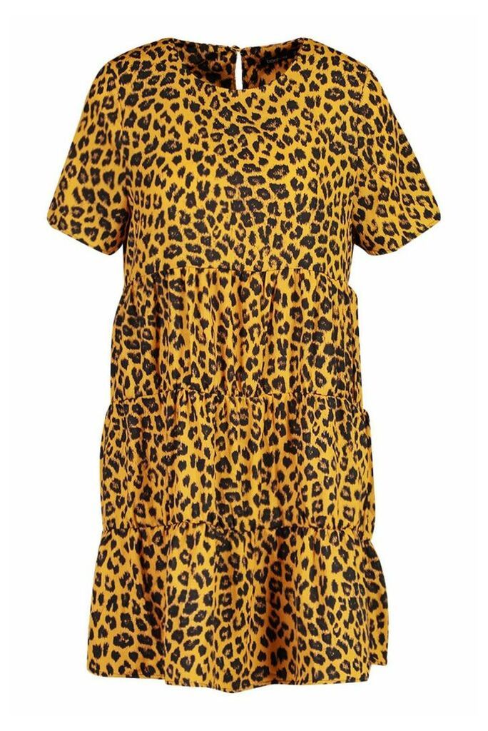 Womens Shirt Dress Animal Print - brown - 14, Brown