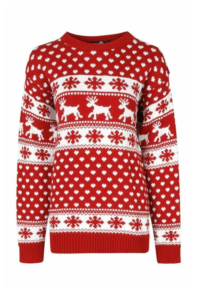 Womens Tall Reindeers Christmas Jumper - red - M/L, Red