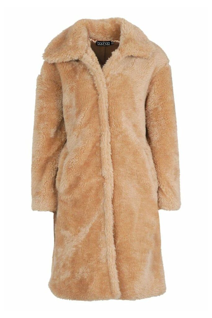 Womens Premium Oversized Teddy Faux Fur Coat - beige - M, Beige