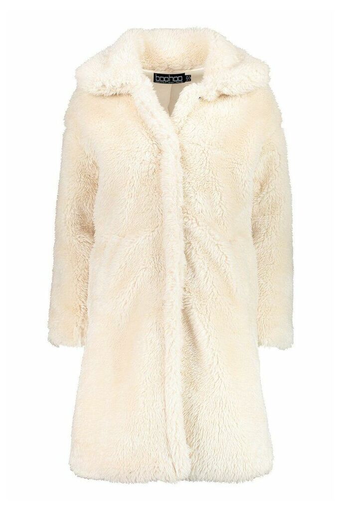 Womens Premium Oversized Teddy Faux Fur Coat - white - L, White