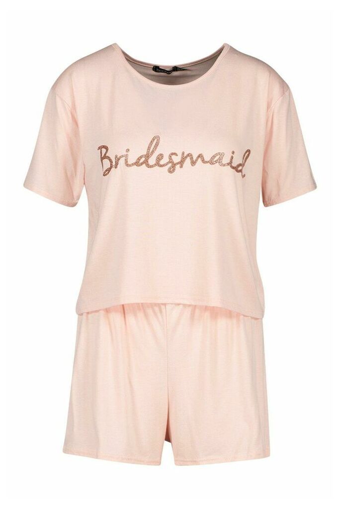 Womens Bridesmaid Bridal T-shirt And Shorts PJ Set - metallics - 14, Metallics