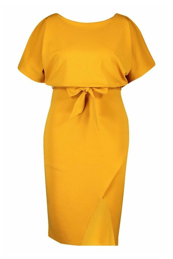 Womens Plus Double Layer Midi Dress - Yellow - 22, Yellow