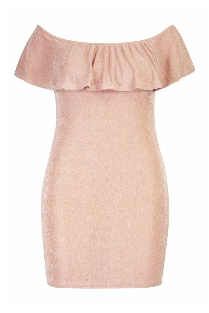 Womens Plus Bardot Ruffle Textured Slinky Mini Dress - Pink - 22, Pink