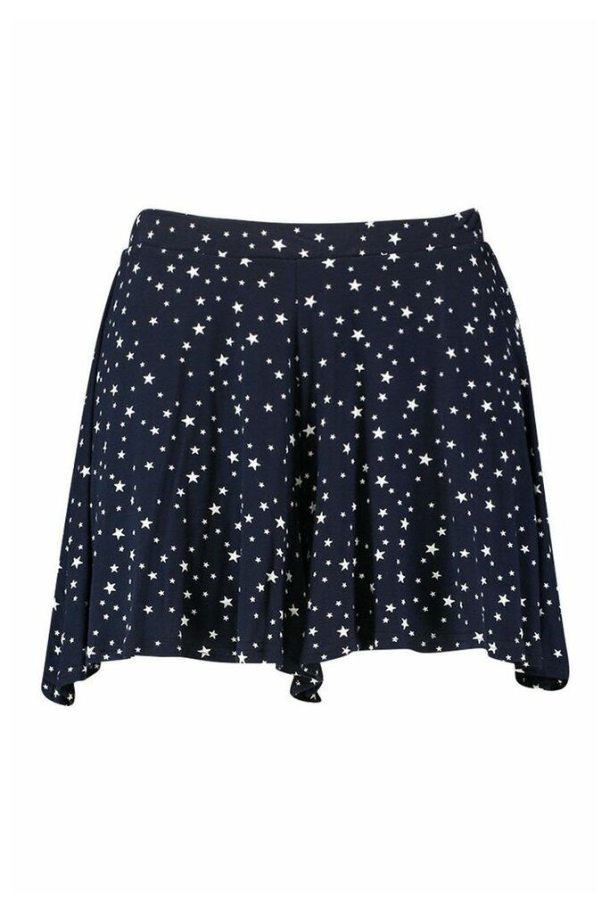 Womens Plus Star Print Floaty Shorts - navy - 20, Navy