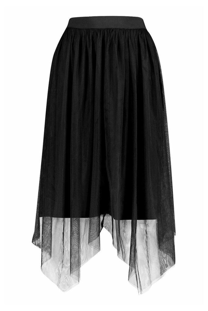 Womens Petite Tulle Midi Skirt - black - 4, Black