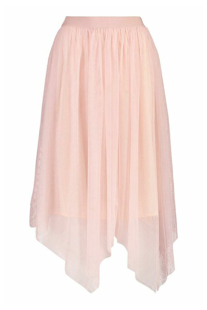 Womens Petite Tulle Midi Skirt - Pink - 10, Pink