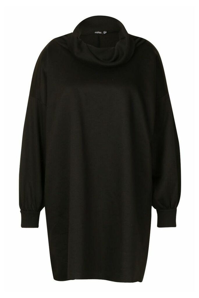 Womens Plus Slouched Roll Neck Oversized Sweat Dress - black - 18, Black