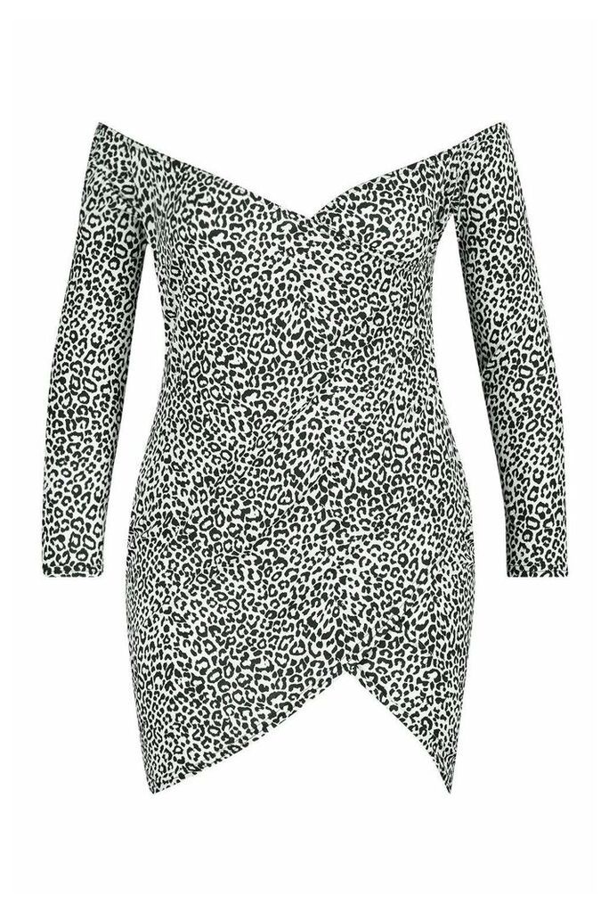 Womens Plus Off The Shoulder Snow Leopard Wrap Dress - white - 24, White