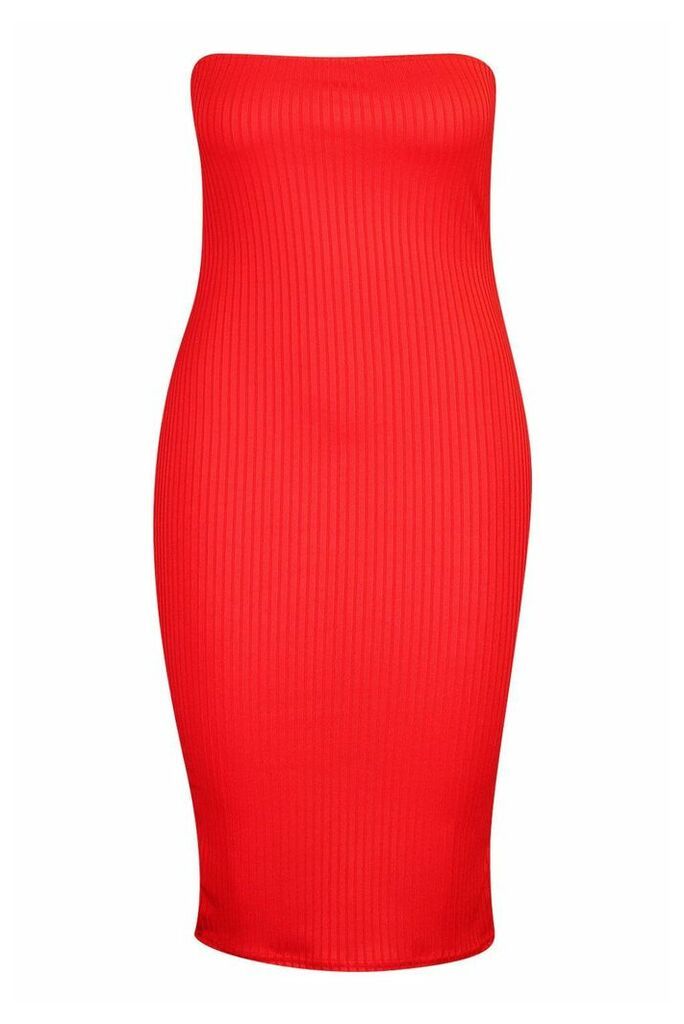 Womens Plus Jumbo Rib Bandeau Midi Dress - red - 22, Red
