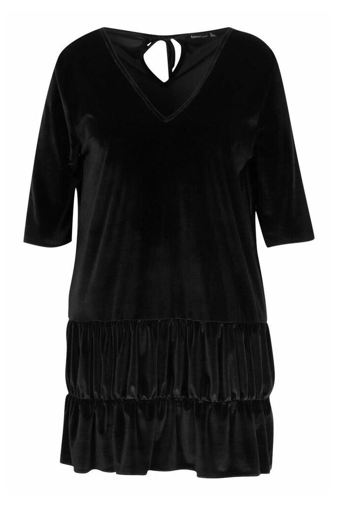 Womens Plus Velvet Tiered Smock Dress - black - 26, Black