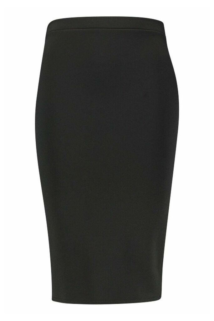 Womens Plus Scuba Midi Skirt - black - 28, Black