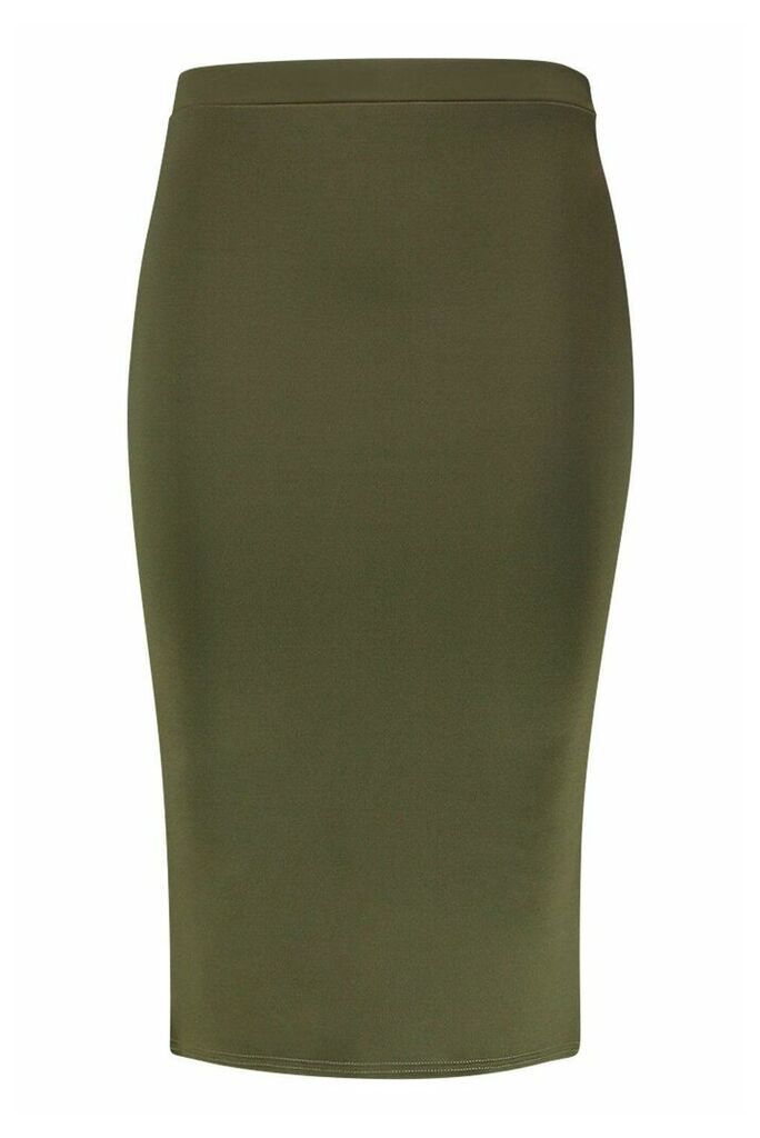 Womens Plus Scuba Midi Skirt - green - 16, Green