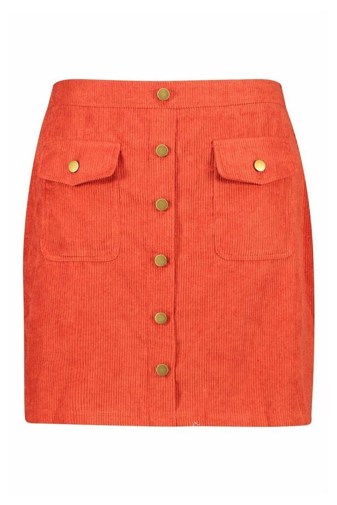 Womens Plus Chunky Cord Pocket Front Mini Skirt - orange - 20, Orange