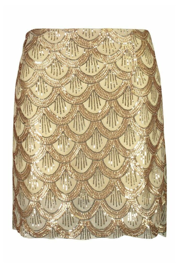 Womens Plus Sequin Scallop Aline Skirt - Metallics - 20, Metallics