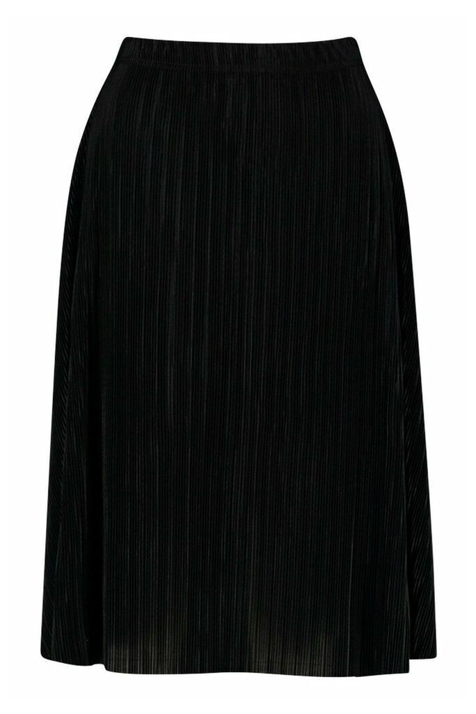 Womens Petite Pleated Plissé Midi Skirt - Black - 12, Black
