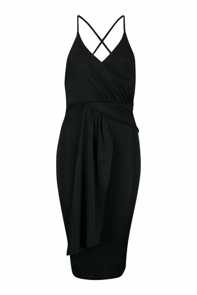 Womens Petite Drape Front Slinky Dress - black - 14, Black