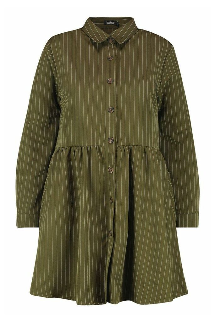 Womens Plus Stripe Button Detail Shirt Dress - green - 20, Green