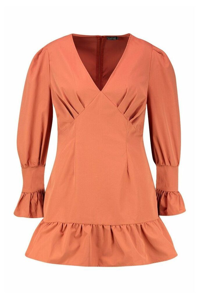Womens Plus Ruffle Detail Plunge Smock Dress - Orange - 18, Orange