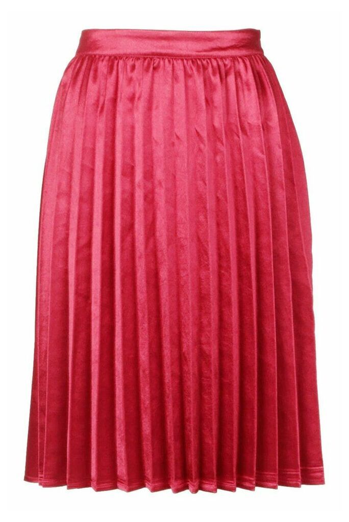 Womens Petite Satin Pleated Midi Skirt - red - 6, Red