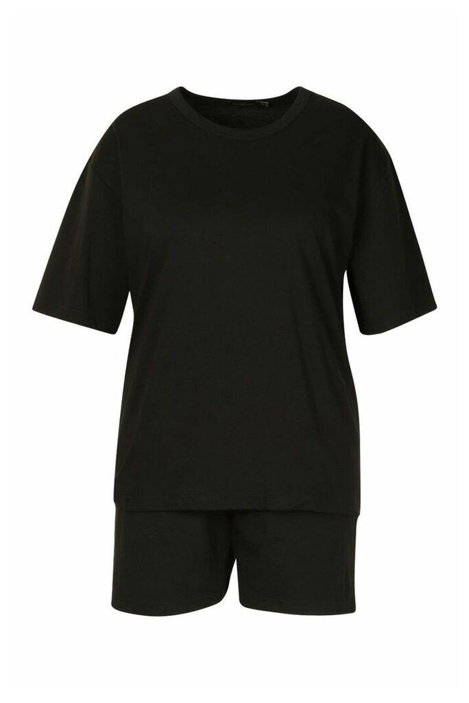 Womens Plus Basic T-Shirt And Short Set - Black - 16, Black