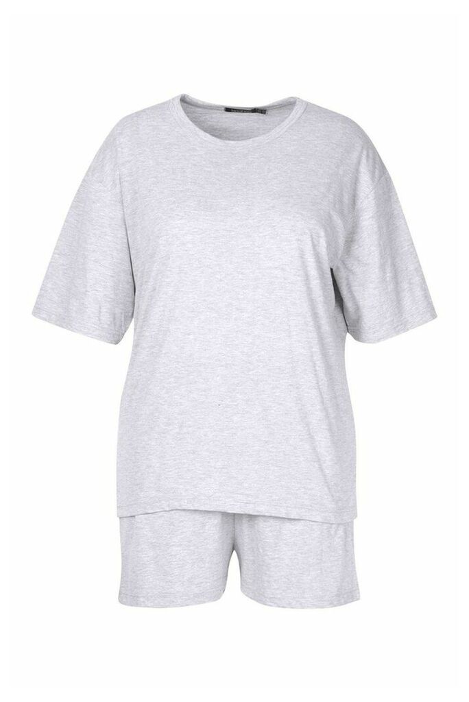 Womens Plus Basic T-Shirt and Short Set - grey - 24, Grey