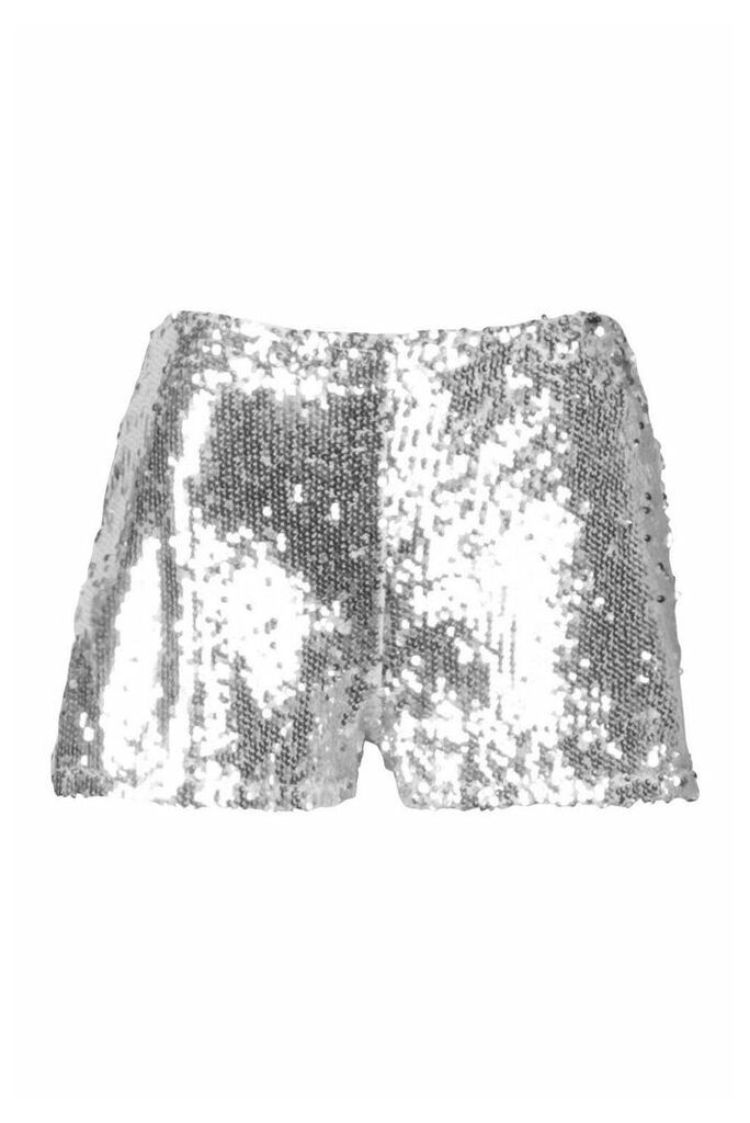 Womens Petite Sequin Tailored Shorts - Grey - 14, Grey