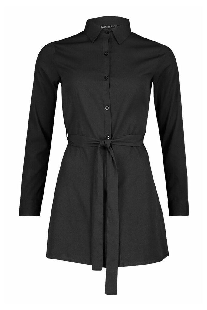Womens Petite Woven Button Through Shirt Dress - black - 10, Black