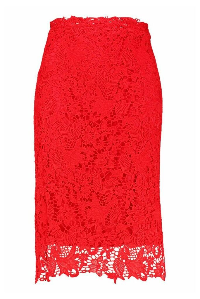 Womens Plus Crochet Lace Midi Skirt - red - 18, Red
