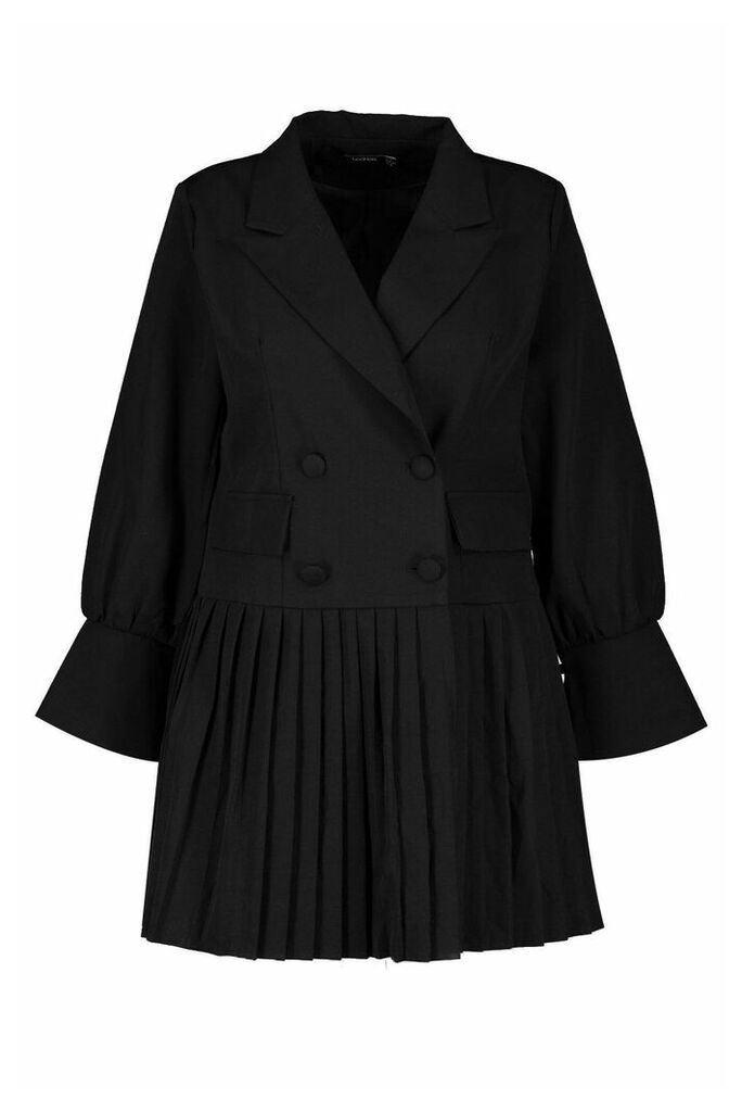 Womens Plus Pleated Hem Blazer Dress - black - 18, Black