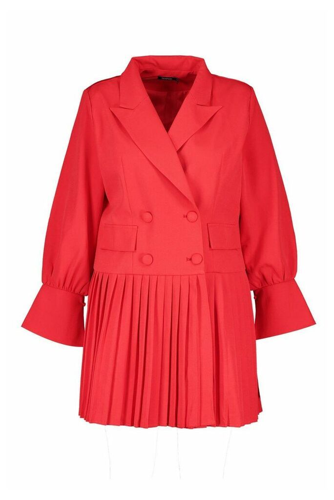 Womens Plus Pleated Hem Blazer Dress - red - 22, Red