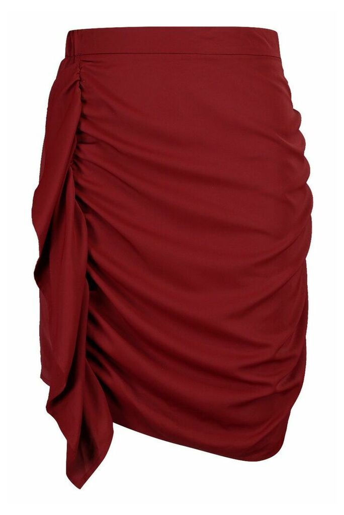 Womens Plus Ruched Drape Skirt - red - 22, Red