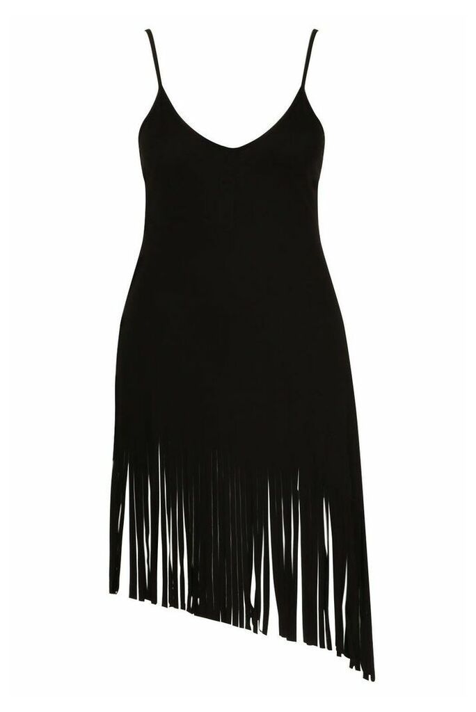 Womens Plus Tassel Strappy Beach Dress - black - 20, Black