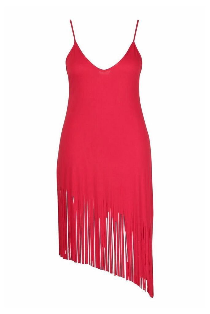 Womens Plus Tassel Strappy Beach Dress - red - 20, Red