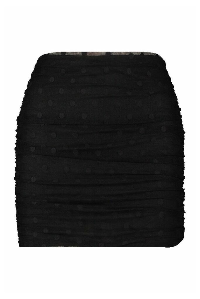 Womens Petite Dobby Mesh Ruched Skirt - black - 12, Black