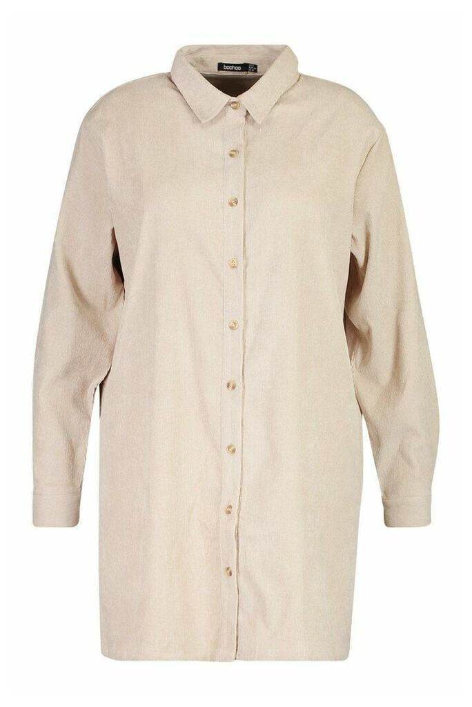 Womens Plus Baby Cord Shirt Dress - beige - 16, Beige