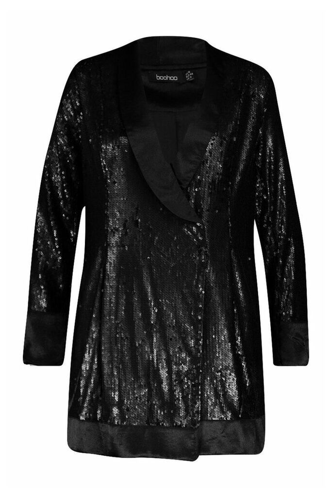 Womens Plus Sequin Wrap Blazer Dress - black - 18, Black