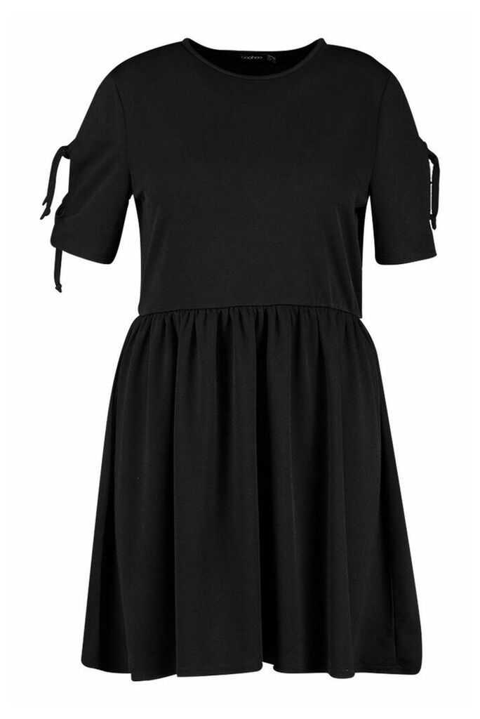 Womens Plus Tie Sleeve Detail Smock Dress - black - 16, Black