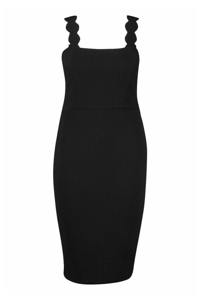 Womens Plus Scallop Strap Midi Dress - black - 18, Black