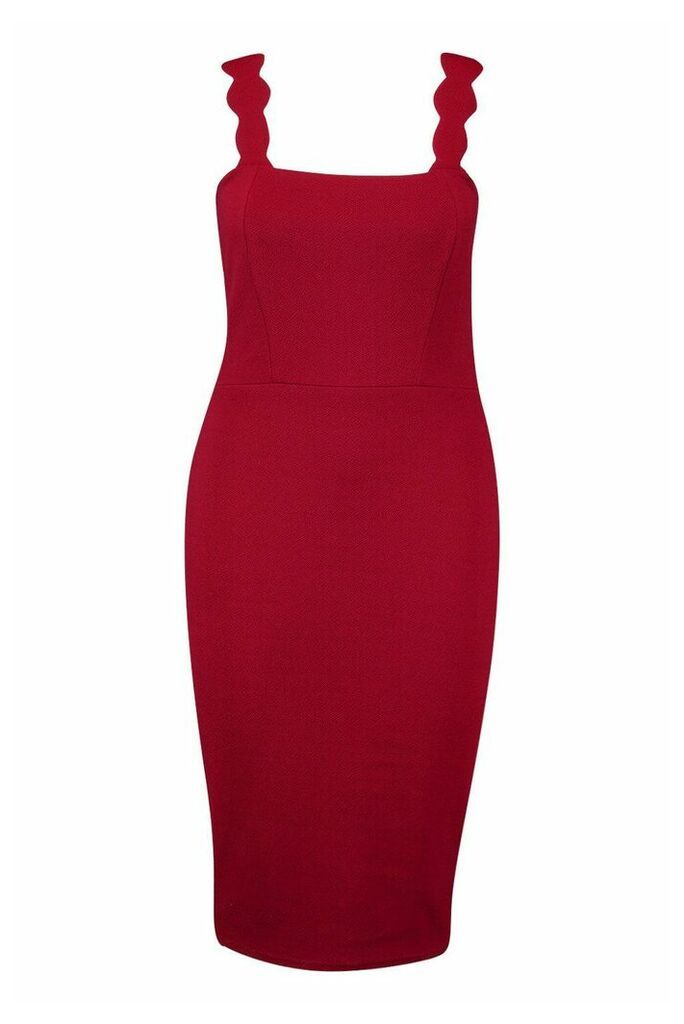 Womens Plus Scallop Strap Midi Dress - red - 16, Red