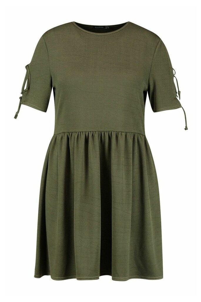 Womens Plus Tie Sleeve Detail Smock Dress - green - 16, Green