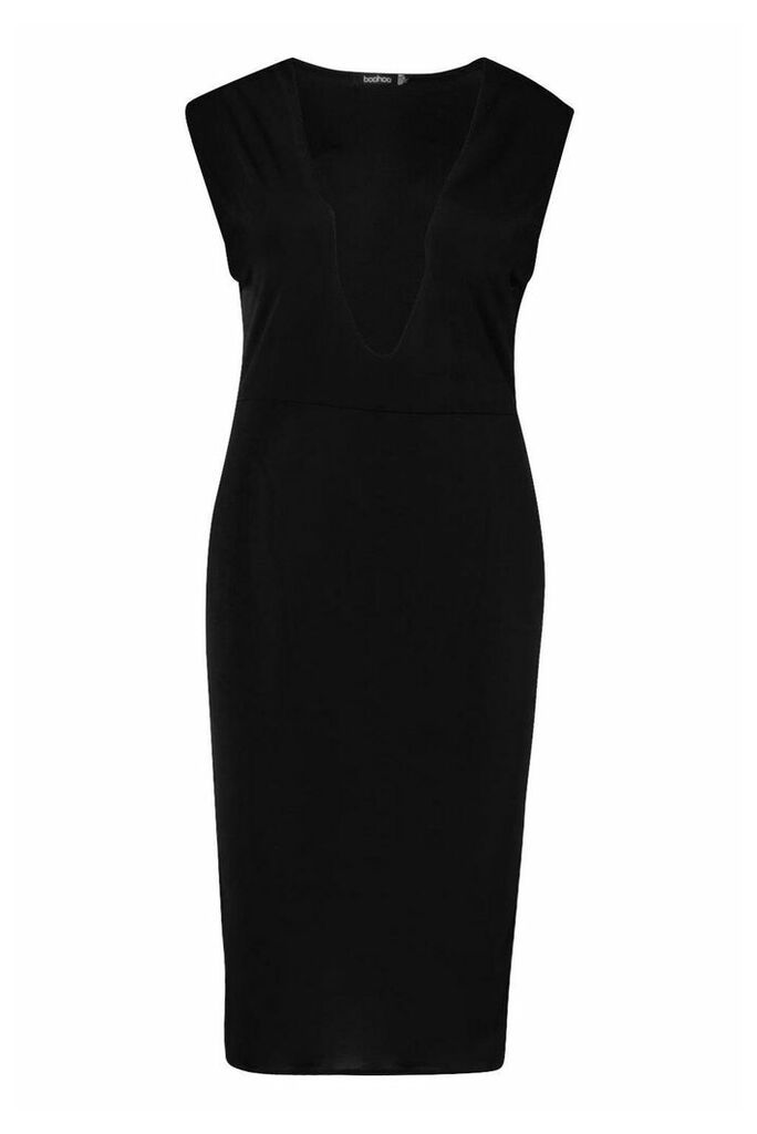 Womens Plus Plunge Textured Slinky Midi Dress - Black - 18, Black
