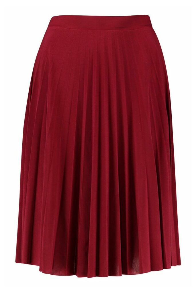 Womens Petite Slinky Pleated Midi Skirt - red - 12, Red