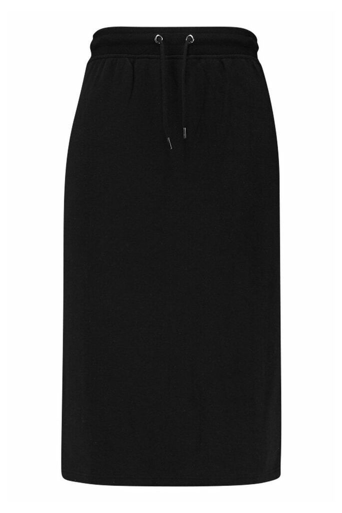 Womens Plus Drawstring Waist Sweat Midi Skirt - black - 18, Black