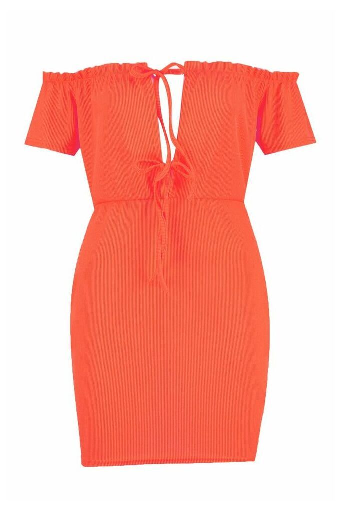 Womens Lettuce Edge Tie Front Rib Mini Dress - orange - 14, Orange
